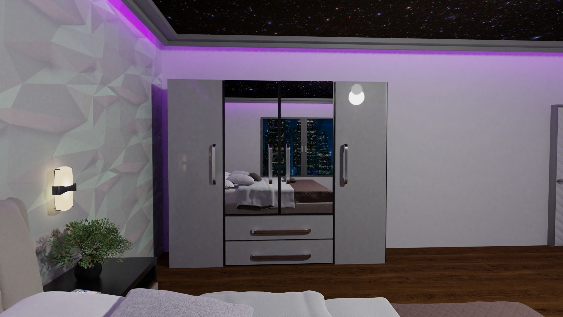 Closet wardrobe with mirrors and drawers Low-poly 3D model_5