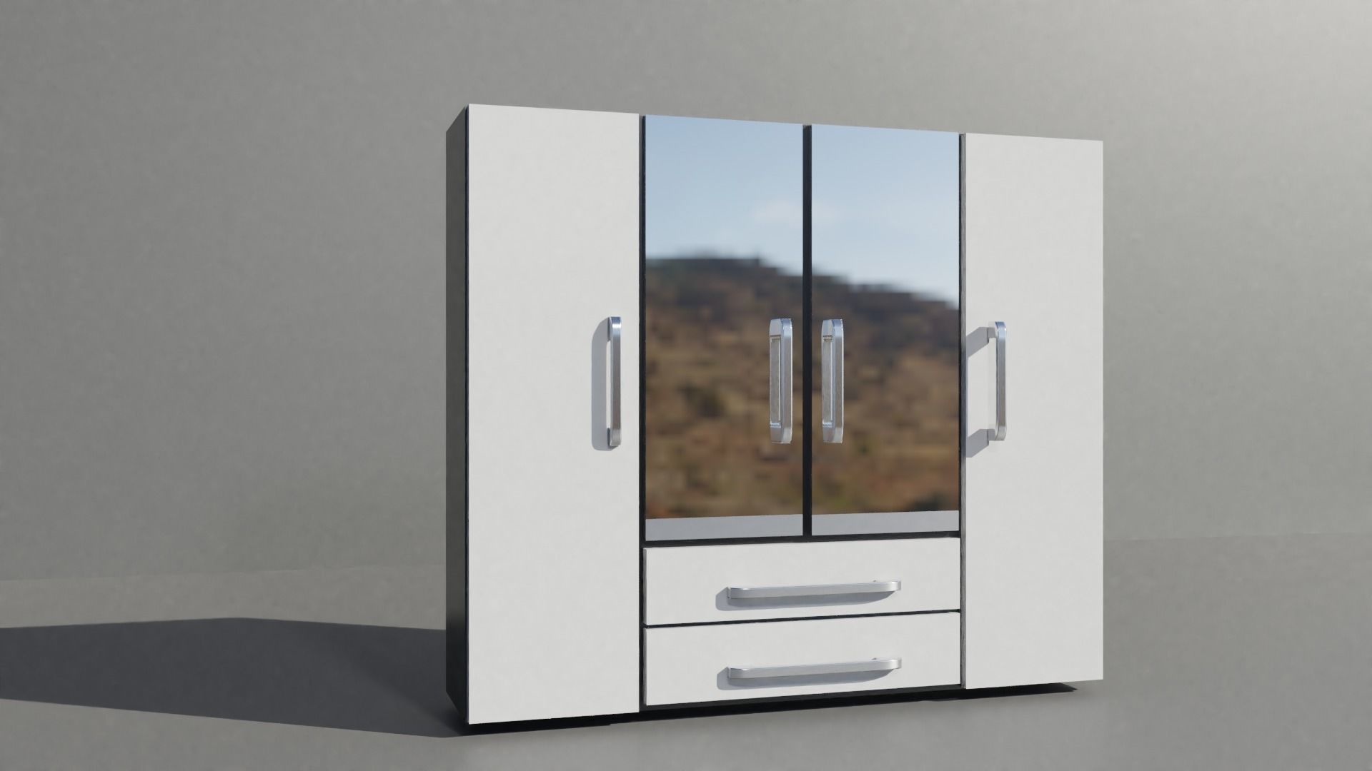 Closet wardrobe with mirrors and drawers Low-poly 3D model_3