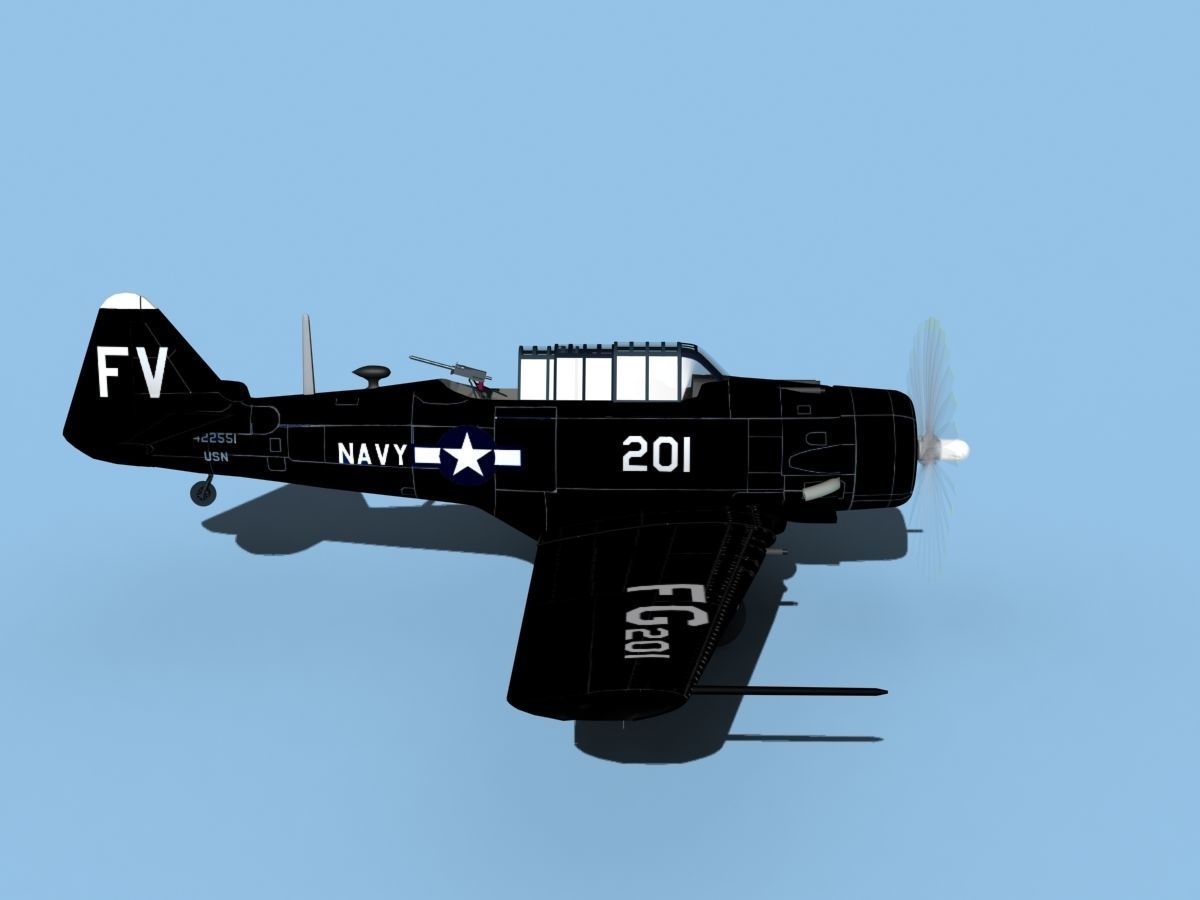 North American SNJ armed V03 US Navy Low-poly 3D model_4