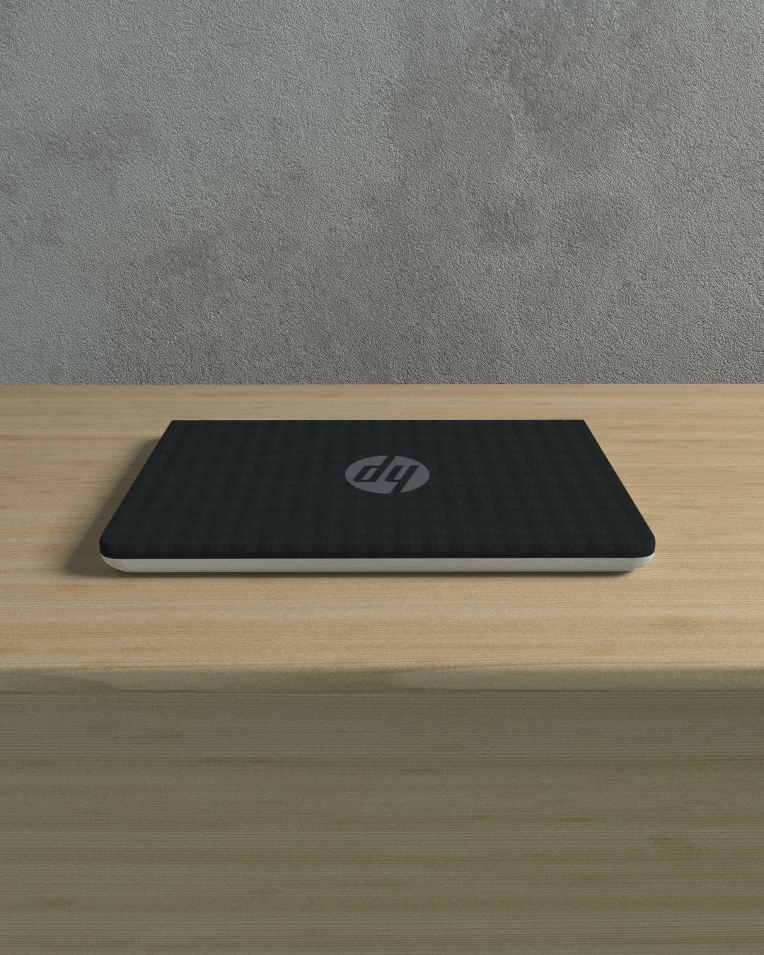 Laptop on wooden table Low-poly 3D model_1
