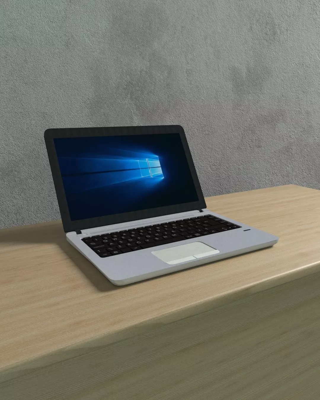 Laptop on wooden table Low-poly 3D model_0