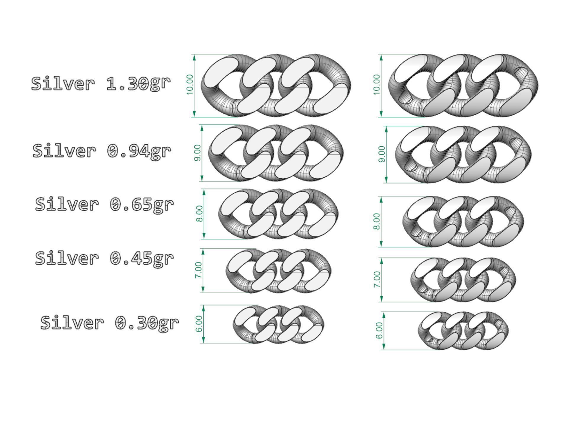 cuban chain 10mm 9mm 8mm 7mm 6mm STL 3D model_8