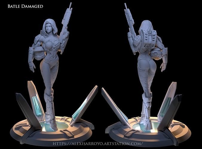 Female Halo Spartan Battle damage 3D print model 3D print model