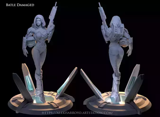 Female Halo Spartan Battle damage 3D print model 3D print model