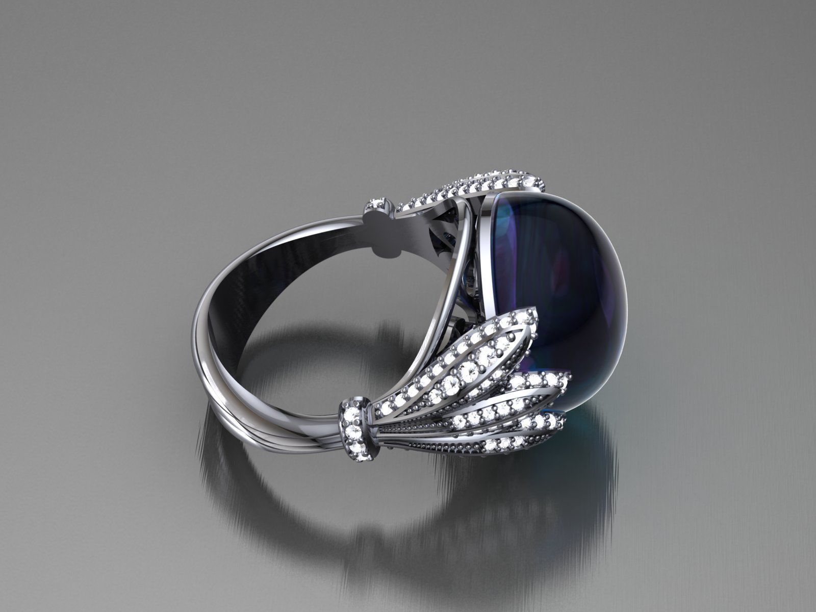 Ring With Cabashon Gem 3D print model_4