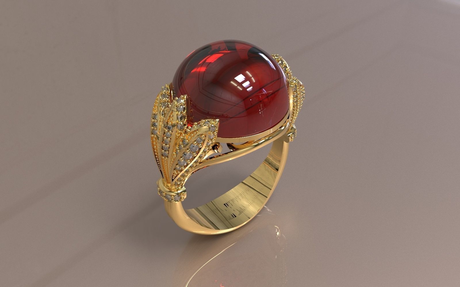 Ring With Cabashon Gem 3D print model_6