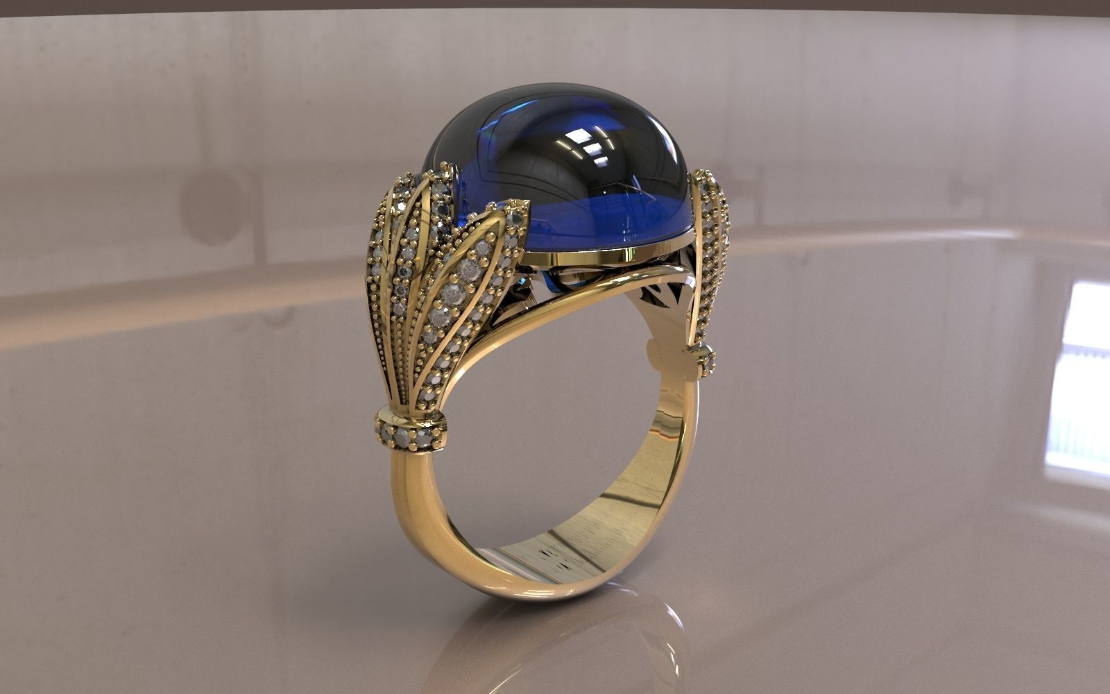 Ring With Cabashon Gem 3D print model_9