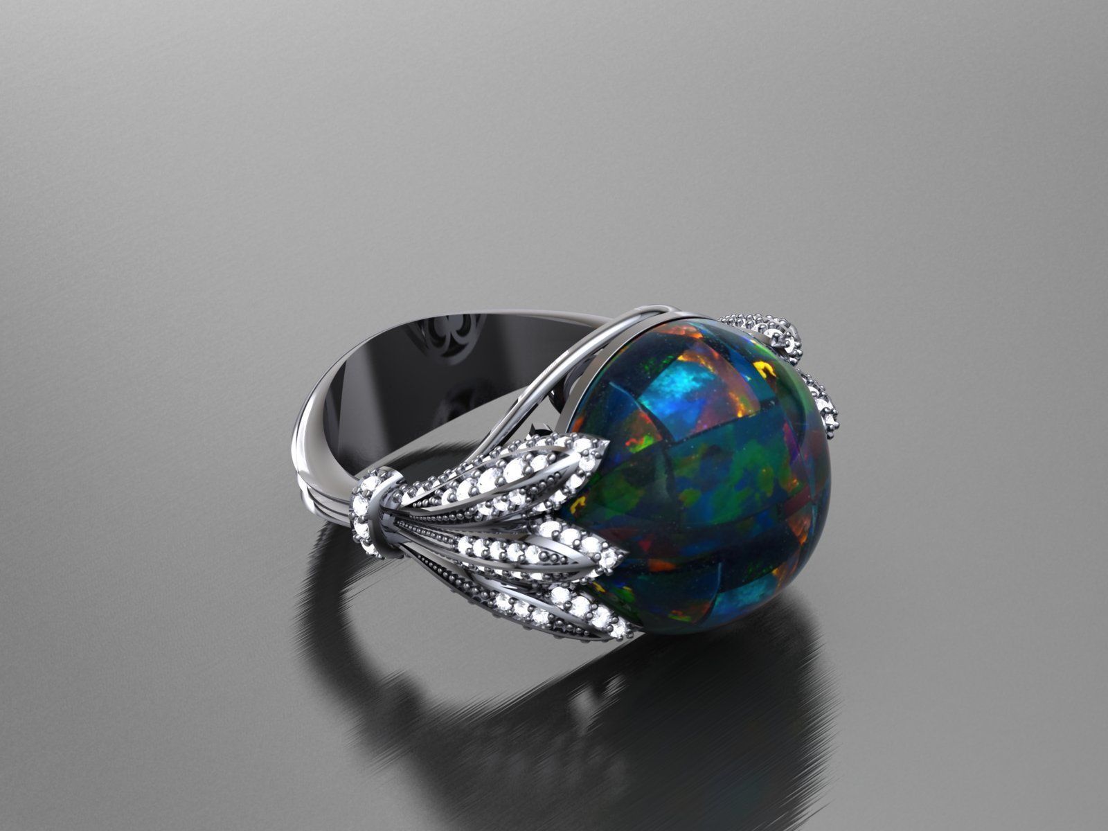 Ring With Cabashon Gem 3D print model_1