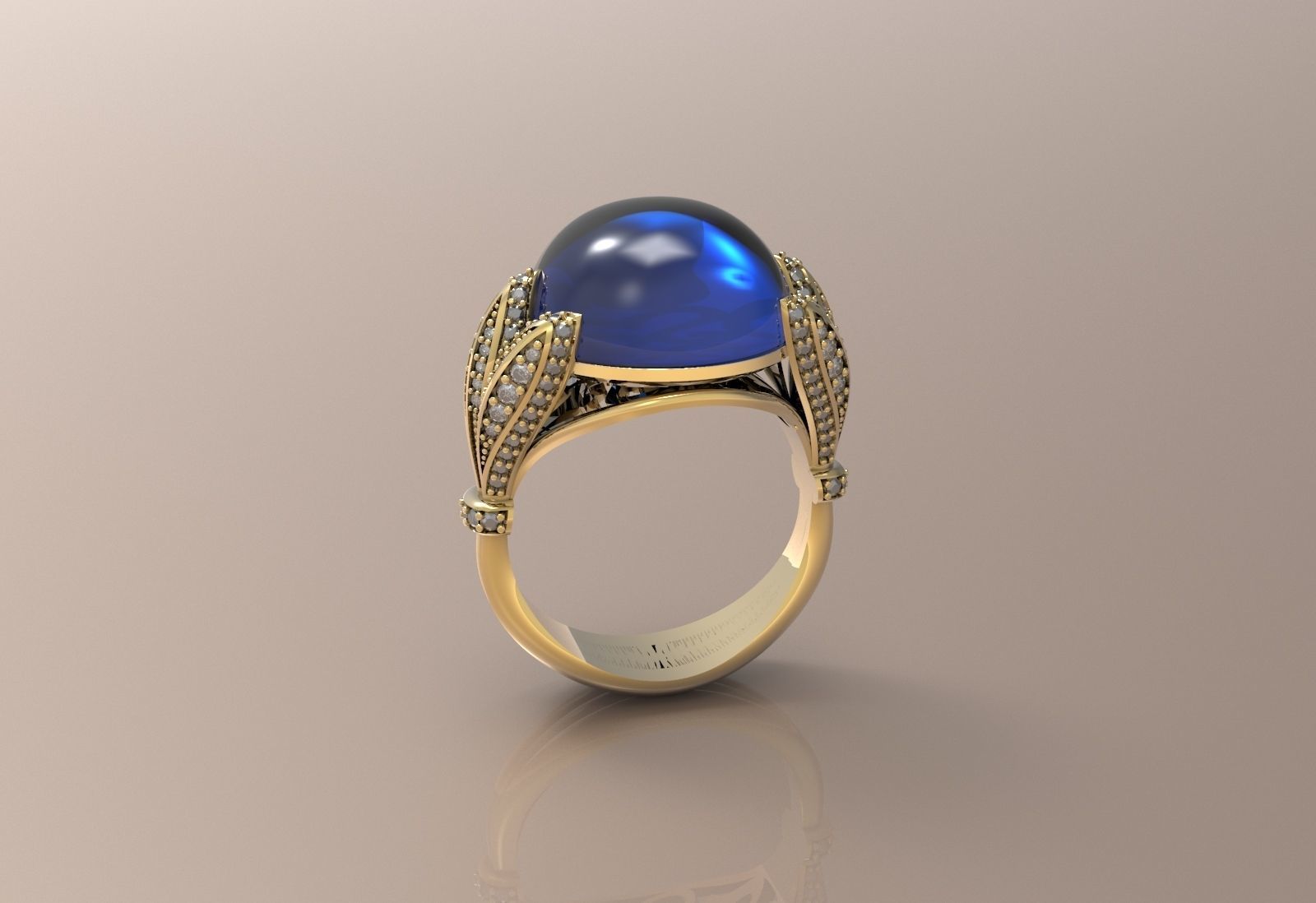 Ring With Cabashon Gem 3D print model_10