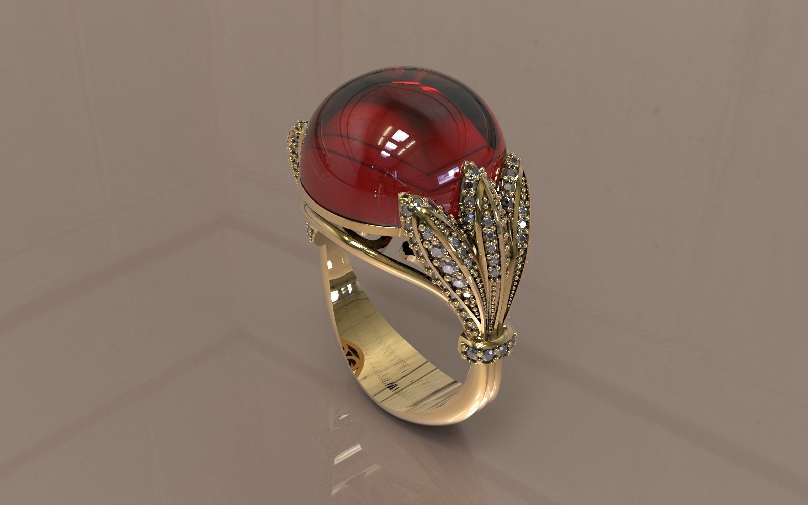 Ring With Cabashon Gem 3D print model_7