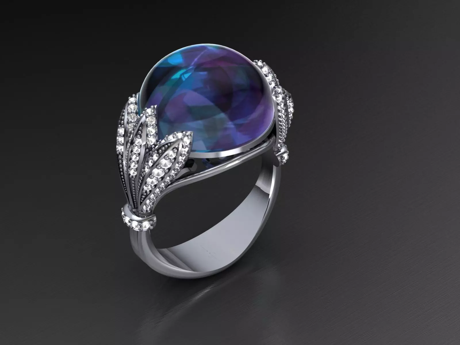 Ring With Cabashon Gem 3D print model_0