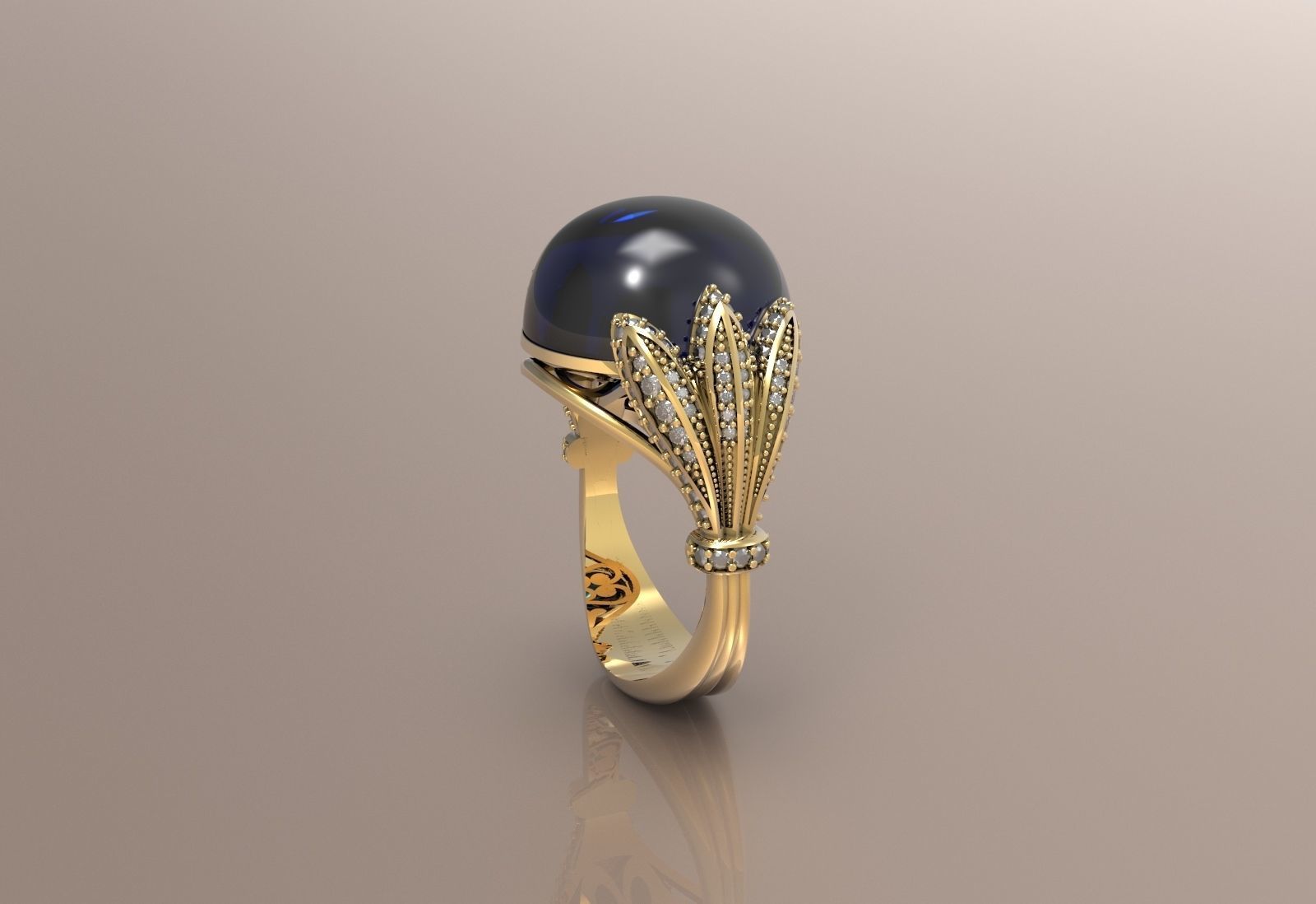 Ring With Cabashon Gem 3D print model_8