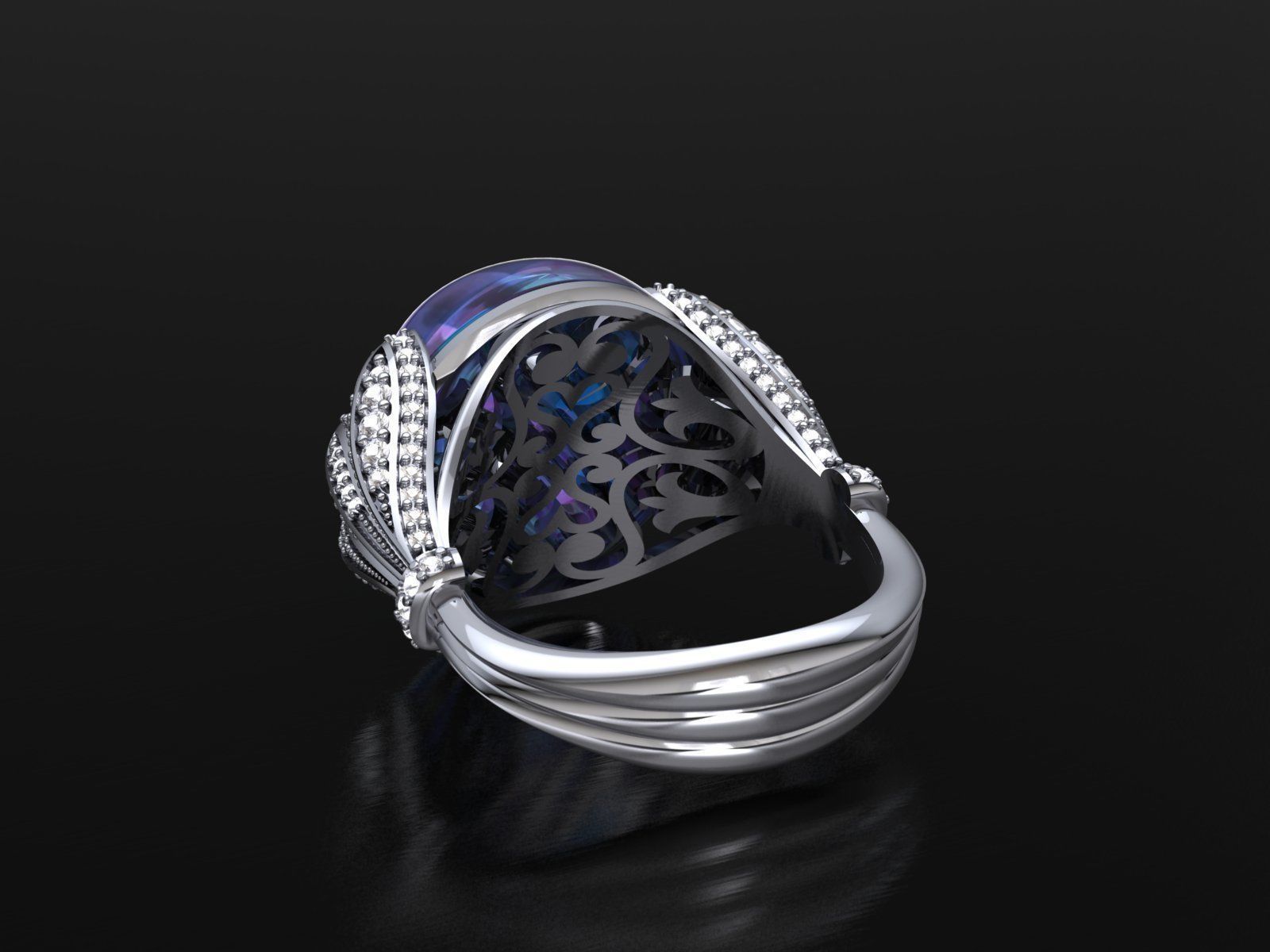 Ring With Cabashon Gem 3D print model_2