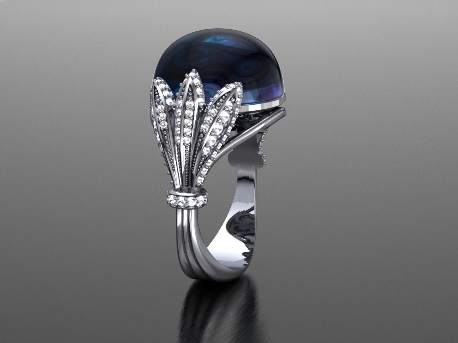 Ring With Cabashon Gem 3D print model_5