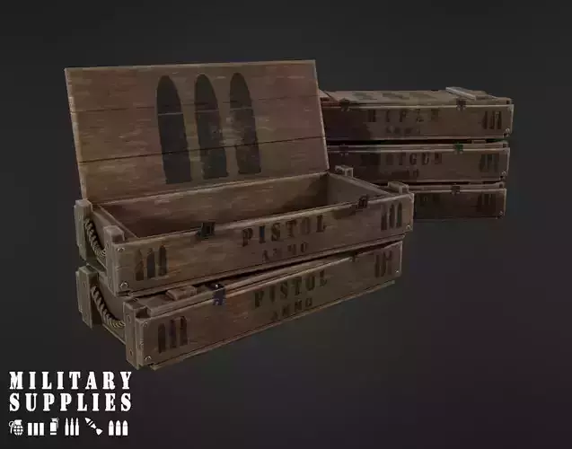 Military Supplies Pack - Wooden Ammo Boxes Low-poly 3D model