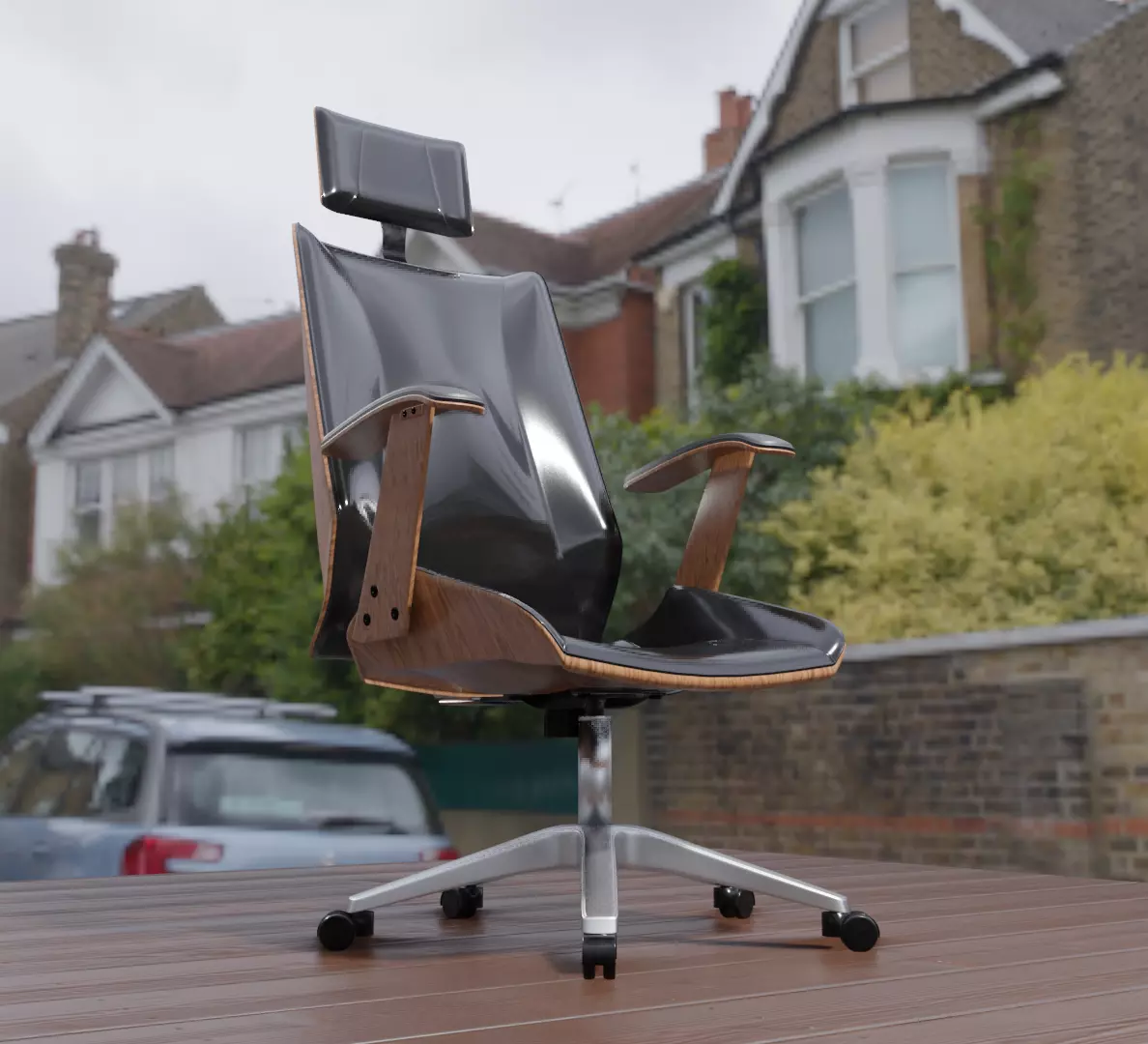 office chair wood 3D model_0