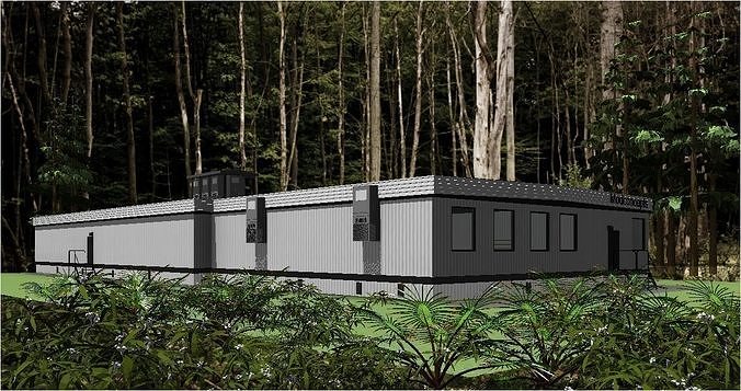 Modular Warehouse Prefabricated Building 3D Model with textures  Low-poly 3D model
