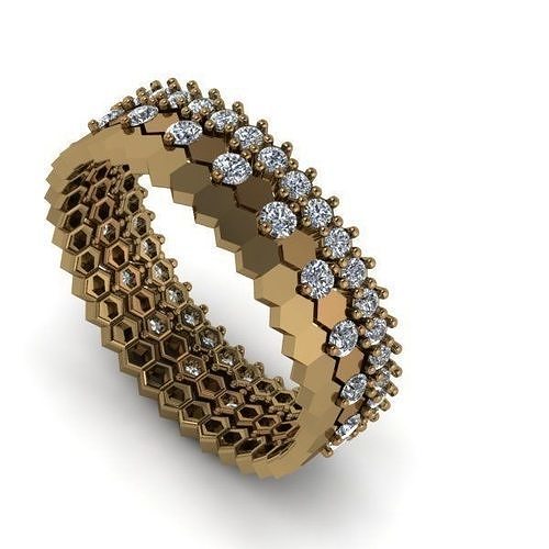 Collection of honeycomb rings with and without diamonds 