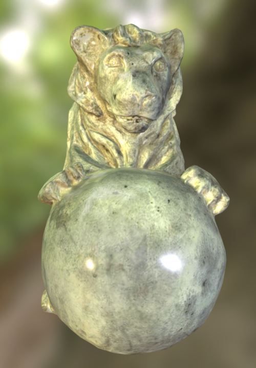 Stone lion with ball 3D model_1