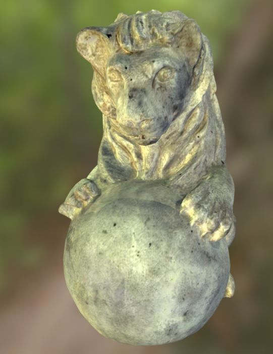Stone lion with ball 3D model_9