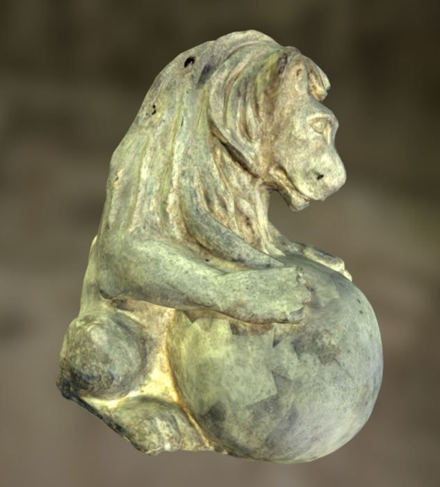 Stone lion with ball 3D model_3