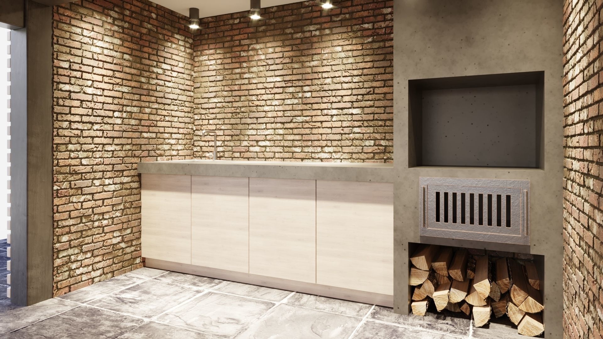 Gazebo with kitchen 3D model_7