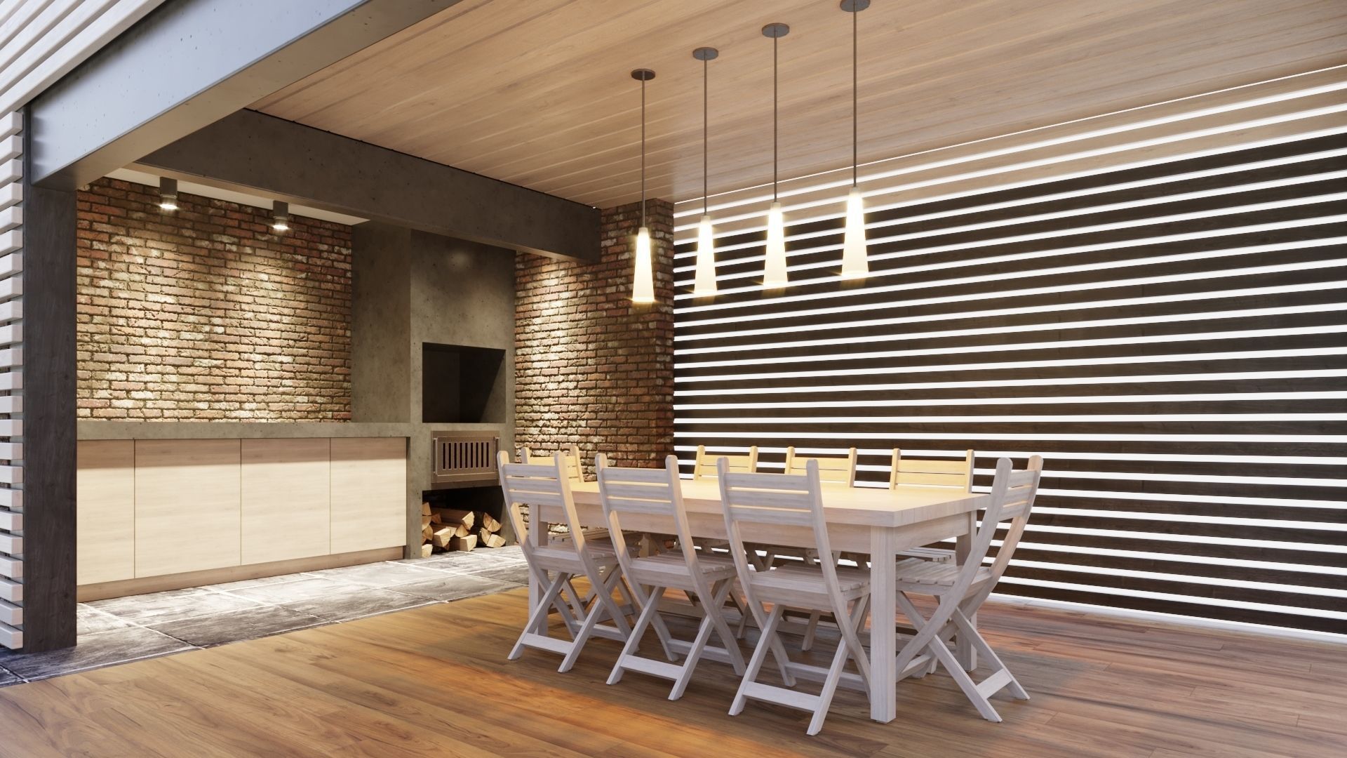 Gazebo with kitchen 3D model_5