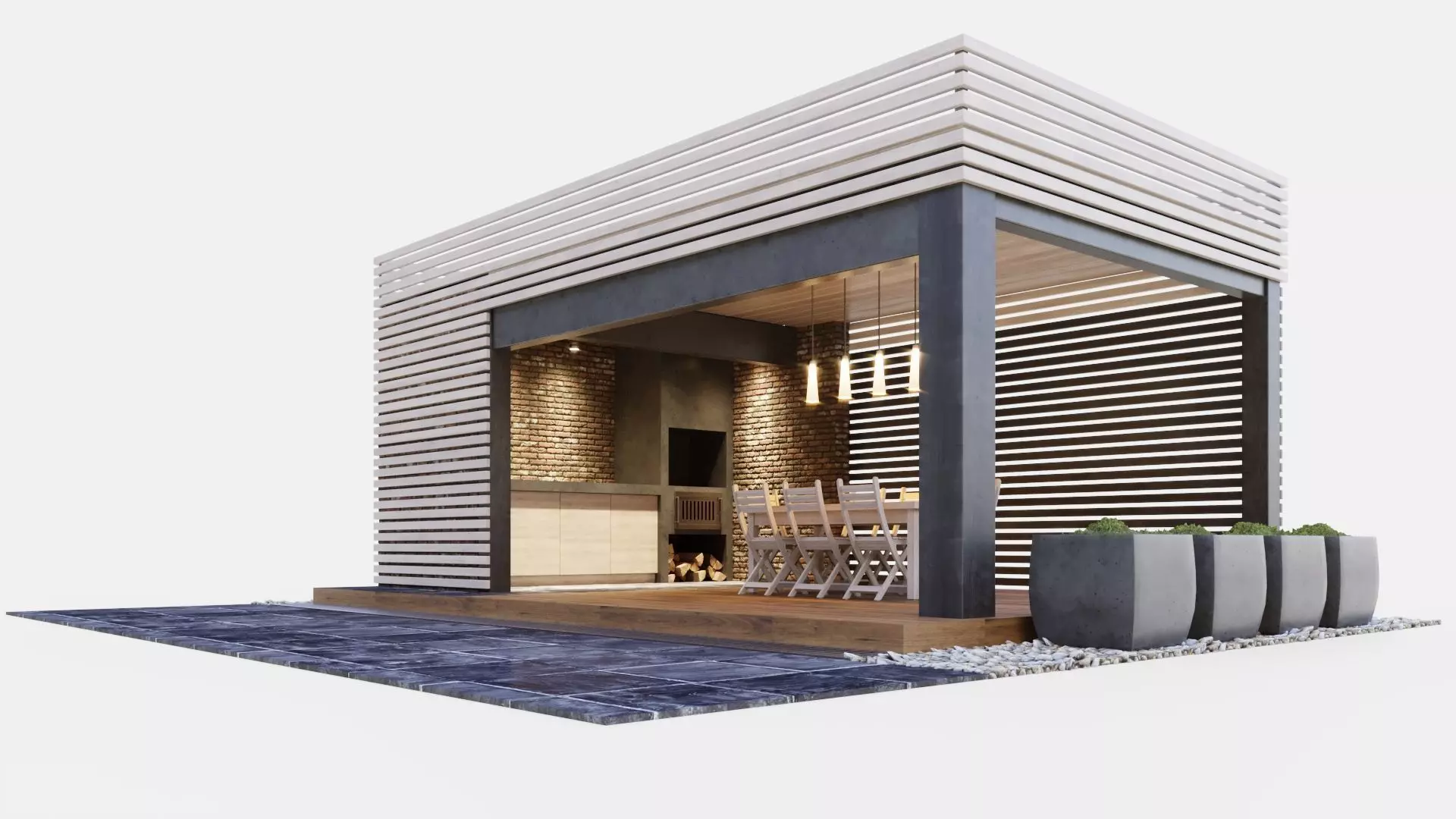 Gazebo with kitchen 3D model_0