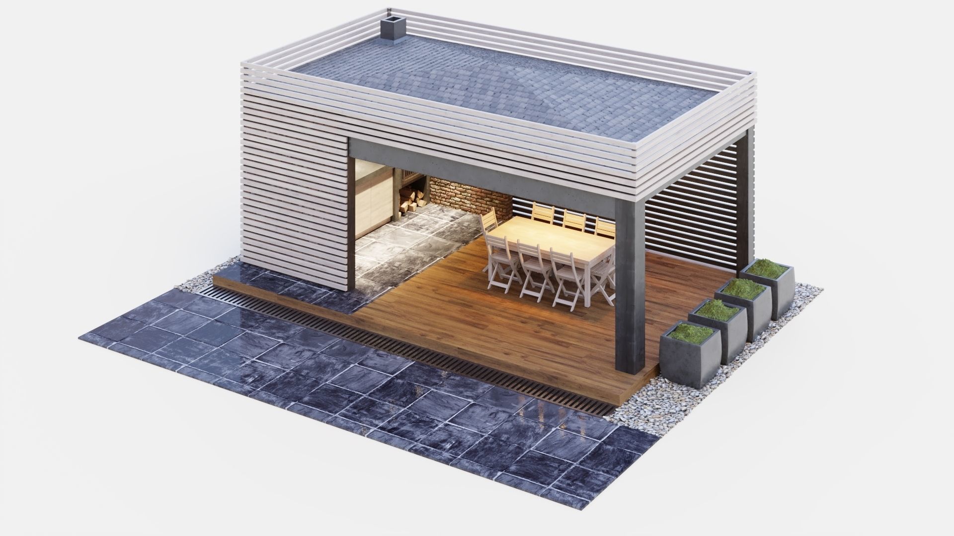 Gazebo with kitchen 3D model_8