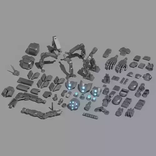 Robot Parts Kitbash Pack Low-poly 3D model