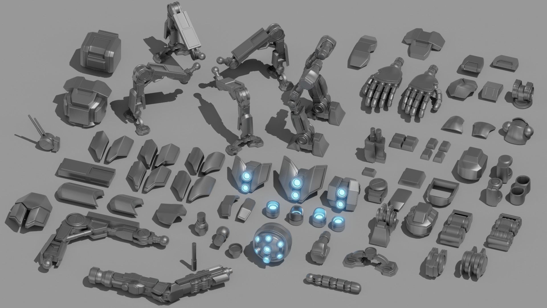 Robot Parts Kitbash Pack Low-poly 3D model_2