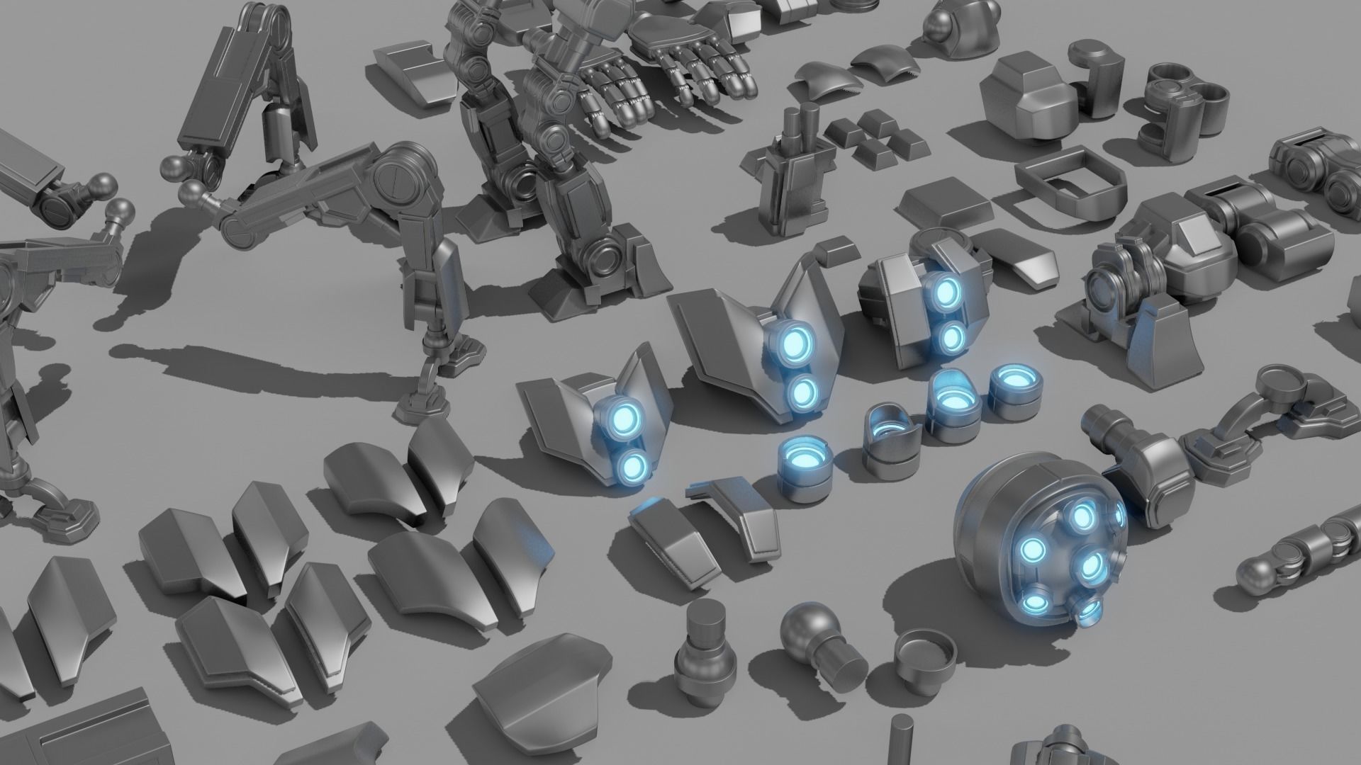 Robot Parts Kitbash Pack Low-poly 3D model_9