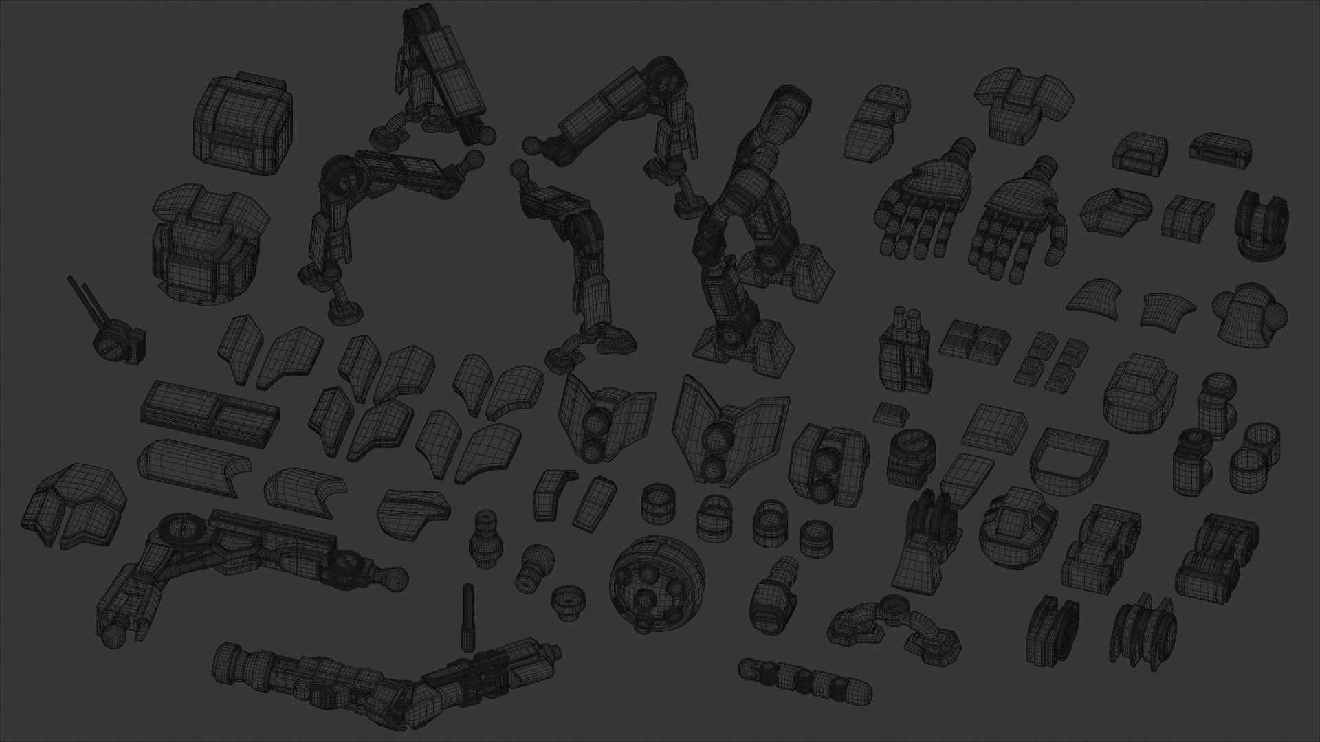 Robot Parts Kitbash Pack Low-poly 3D model_10