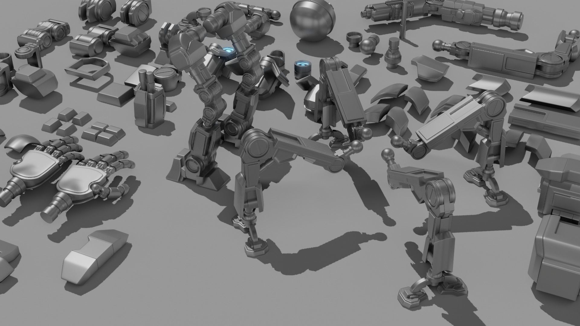 Robot Parts Kitbash Pack Low-poly 3D model_8