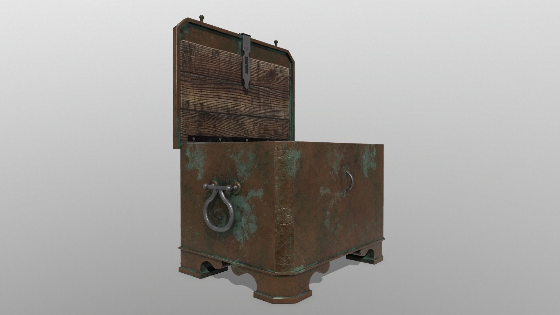 Antique chest safe PBR Low-poly 3D model_0