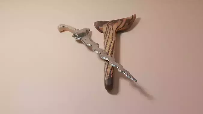 keris sword and wooden stick on wall