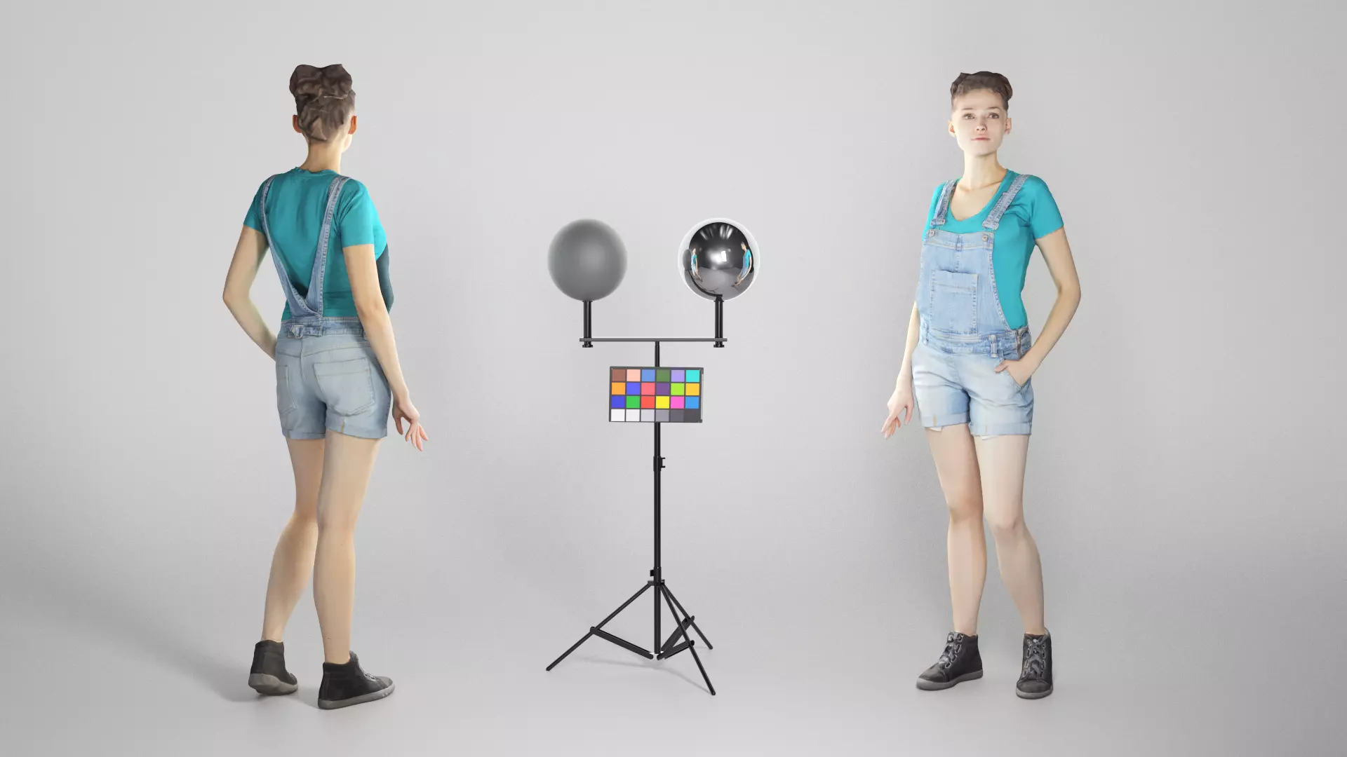 Cute young woman in denim overalls 228 Low-poly 3D model