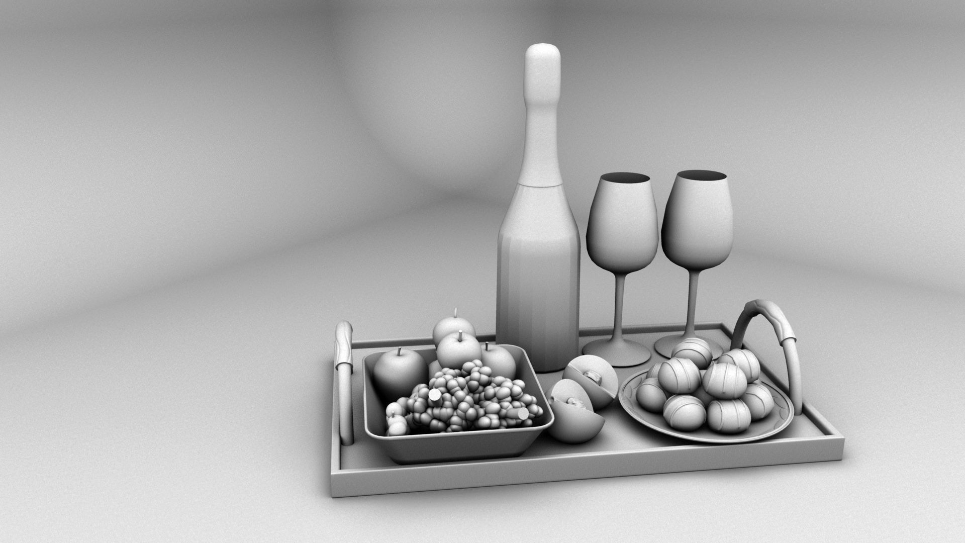 Fruits and Beer Low-poly 3D model_1