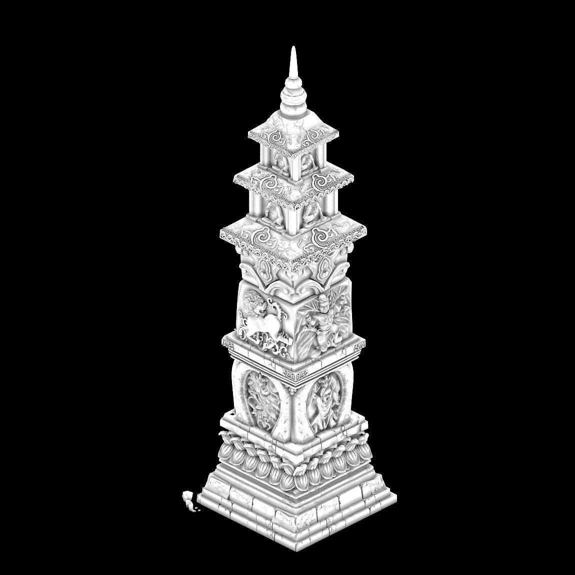 Temple-stone-tower-decoration buddhist pagoda - buddhist pagoda 3D model_2