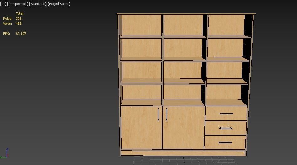 bookshelf 3 cover2 drawer3 plywood Low-poly 3D model_20