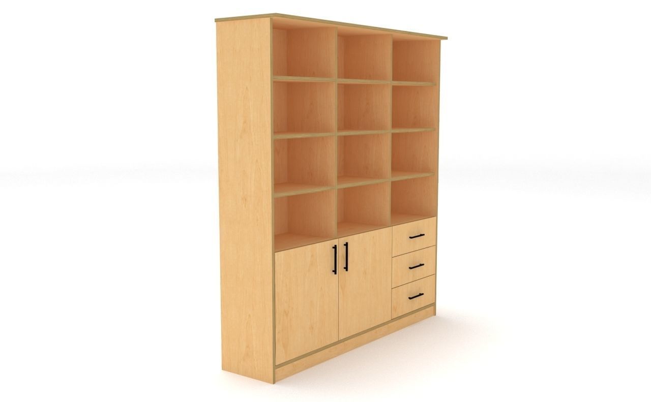 bookshelf 3 cover2 drawer3 plywood Low-poly 3D model_3