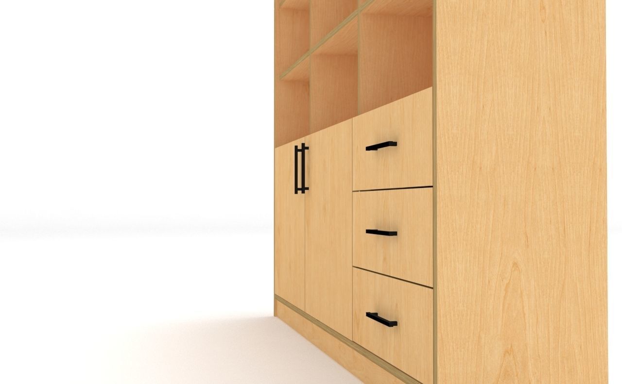 bookshelf 3 cover2 drawer3 plywood Low-poly 3D model_14