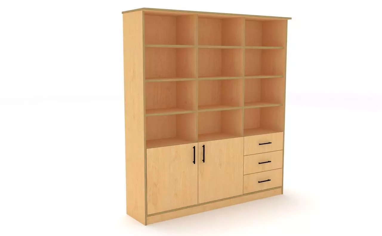 bookshelf 3 cover2 drawer3 plywood Low-poly 3D model_0