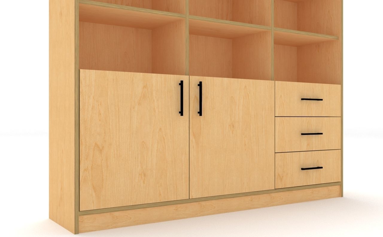bookshelf 3 cover2 drawer3 plywood Low-poly 3D model_15