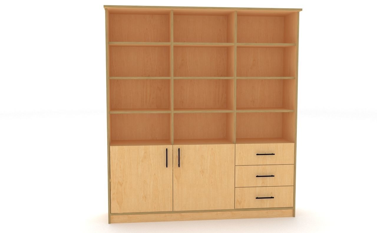 bookshelf 3 cover2 drawer3 plywood Low-poly 3D model_2