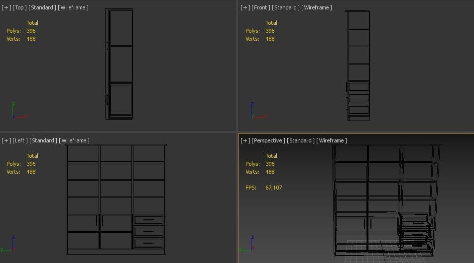 bookshelf 3 cover2 drawer3 plywood Low-poly 3D model_22