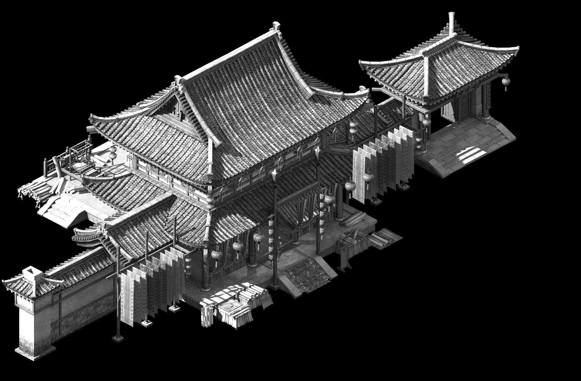 Song Dynasty-Silk Workshop-Main Gate Main Building 3D model_2