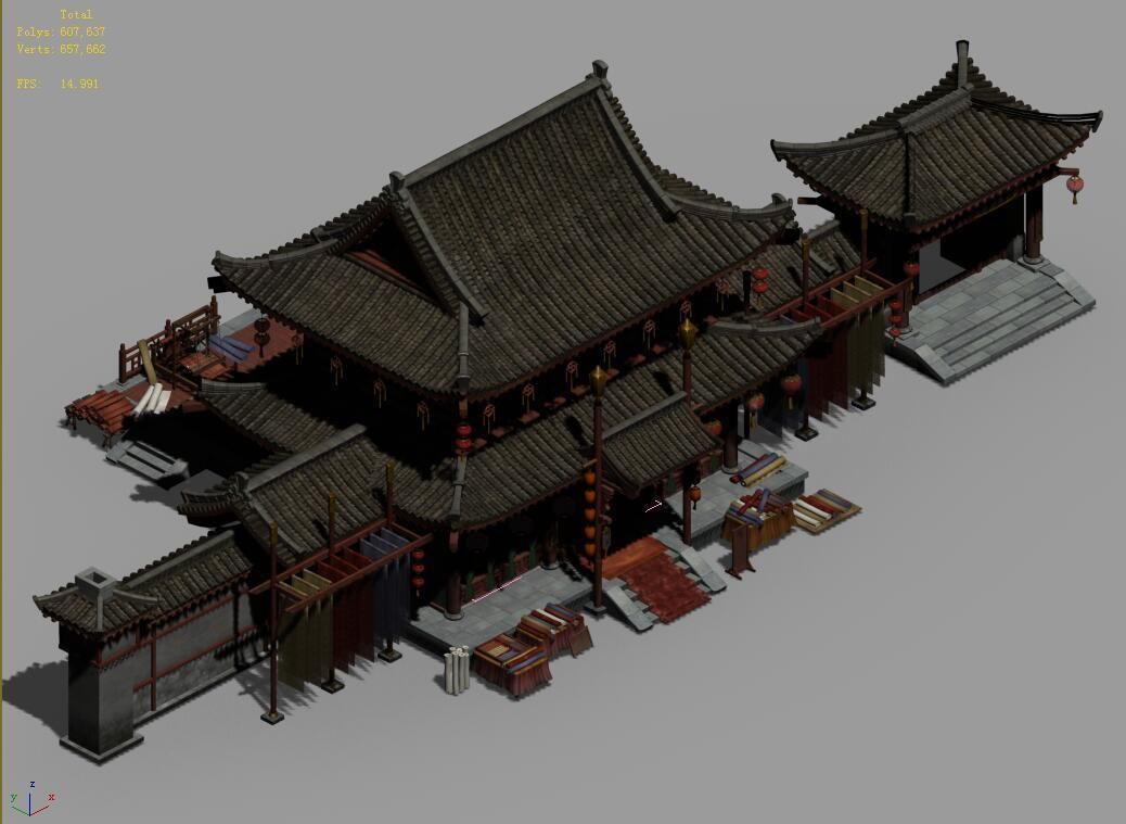 Song Dynasty-Silk Workshop-Main Gate Main Building 3D model_3