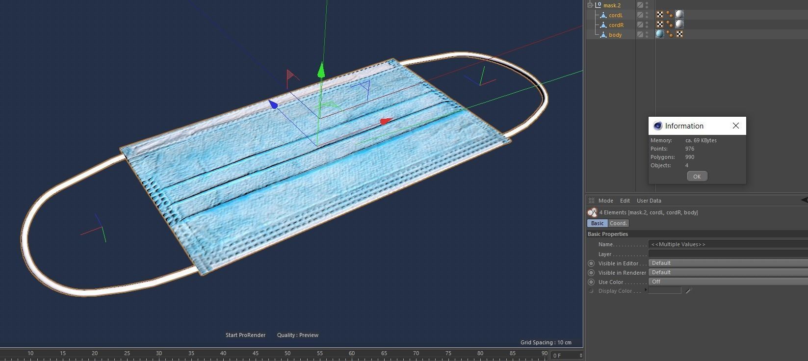 Protective Face Mask - Surgical Mask Low-poly 3D model_9
