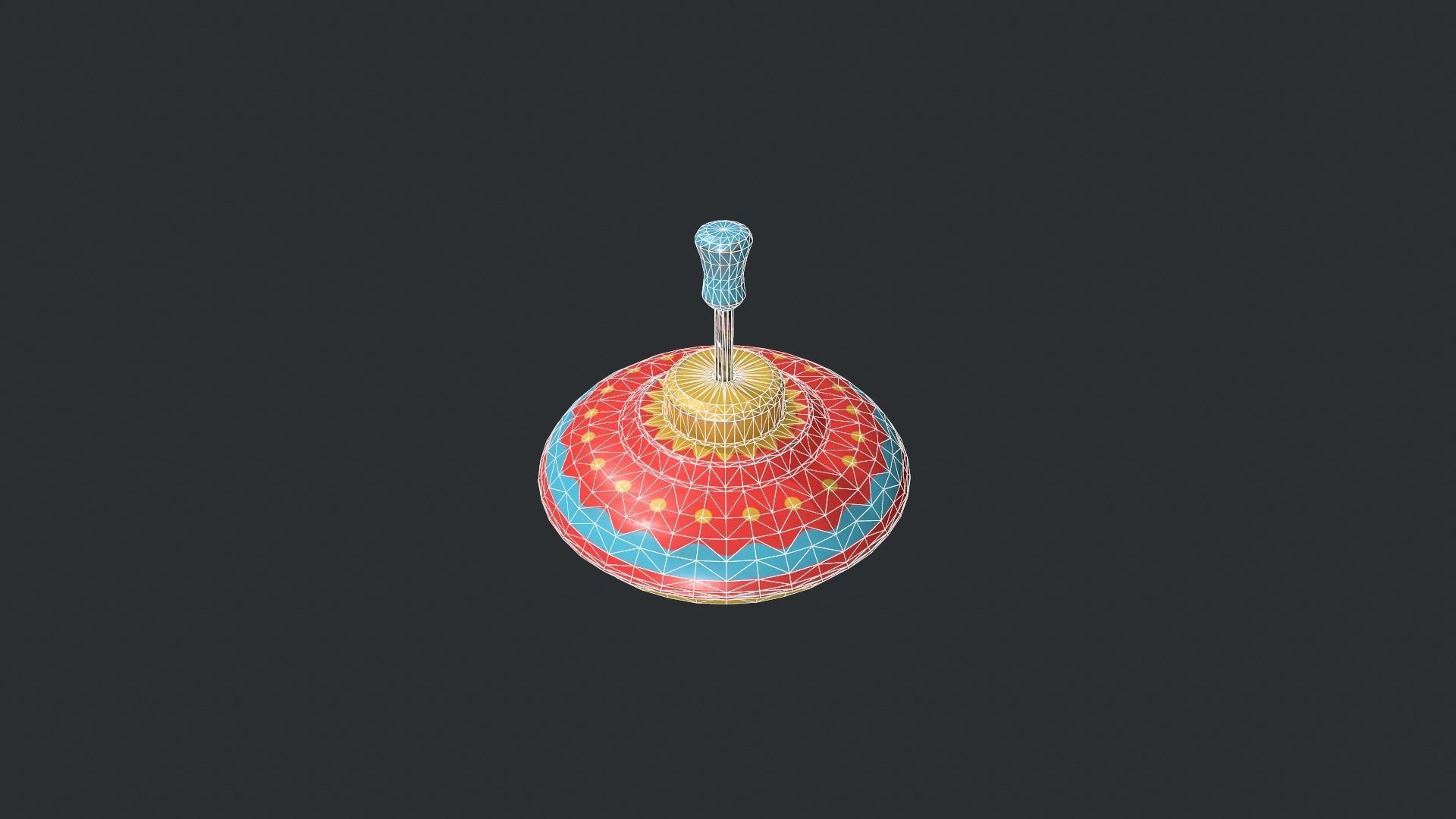 Red and Yellow Spinning Top - Vintage Toy Low-poly 3D model_14